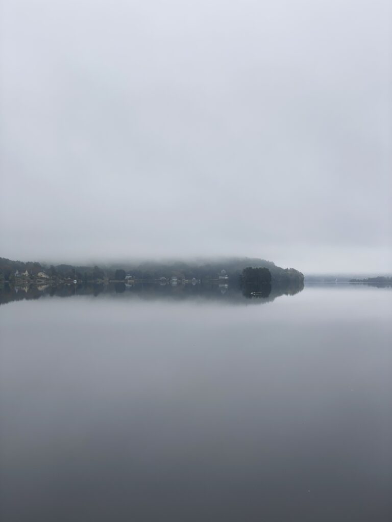 September 28, 2022 Morning Fog on Burns Cove with Mirrored Water, Nova Scotia
